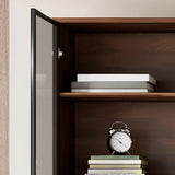 Traditional Brown Walnut Tall Glass Storage Bookcase Image - 4