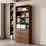 Traditional Brown Walnut Tall Glass Storage Bookcase Image - 9