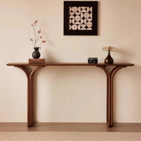 Traditional Brown Wood Rectangular Entryway Console Table Image - 2