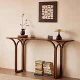 Traditional Brown Wood Rectangular Entryway Console Table Image - 4