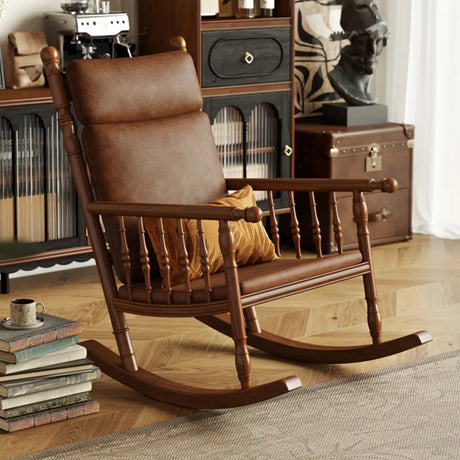 Traditional Brown Wood Rocking Chair with Track Arms Image - 1