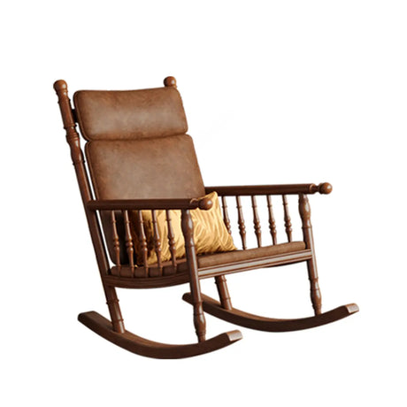 Traditional Brown Wood Rocking Chair with Track Arms Image - 2