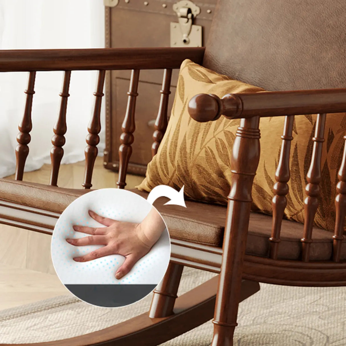 Traditional Brown Wood Rocking Chair with Track Arms Image - 4