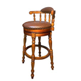 Traditional Classic Wood Swivel Leather Padded Seat Bar Stool Image - 3