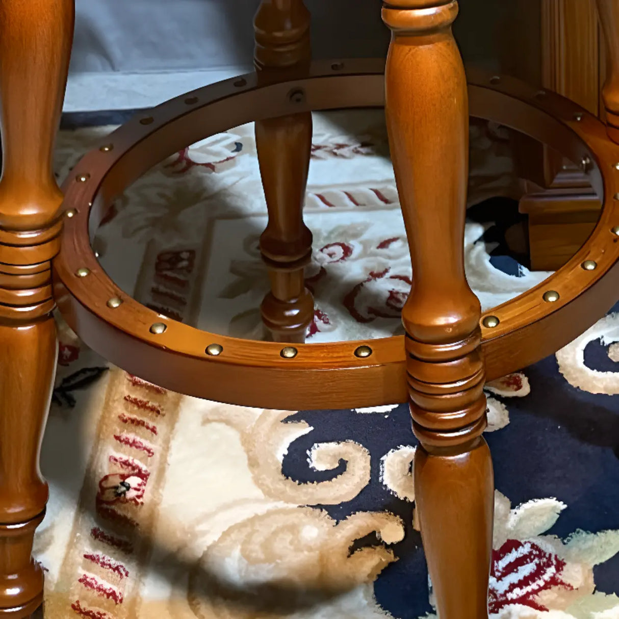 Traditional Classic Wood Swivel Leather Padded Seat Bar Stool Image - 4