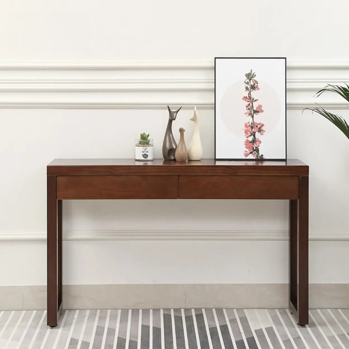 Traditional Cocoa Brown Rectangle Wood Storage Console Table Image - 1