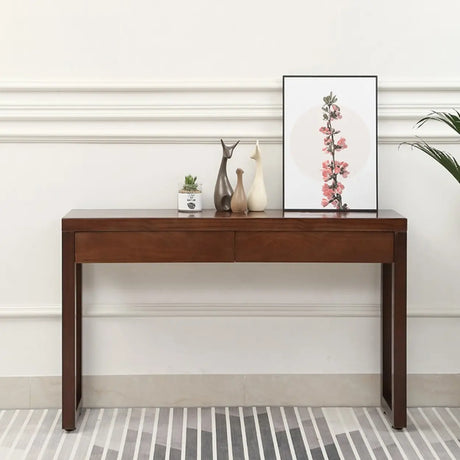 Traditional Cocoa Brown Rectangle Wood Storage Console Table Image - 1