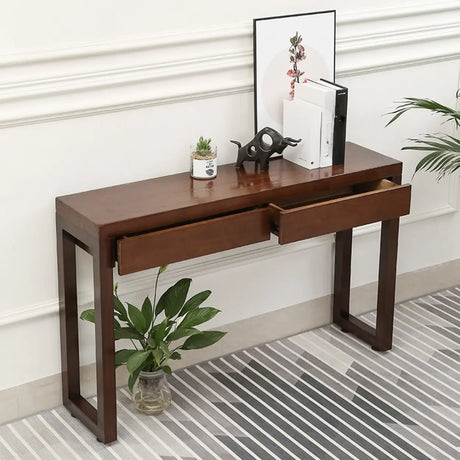 Traditional Cocoa Brown Rectangle Wood Storage Console Table Image - 2
