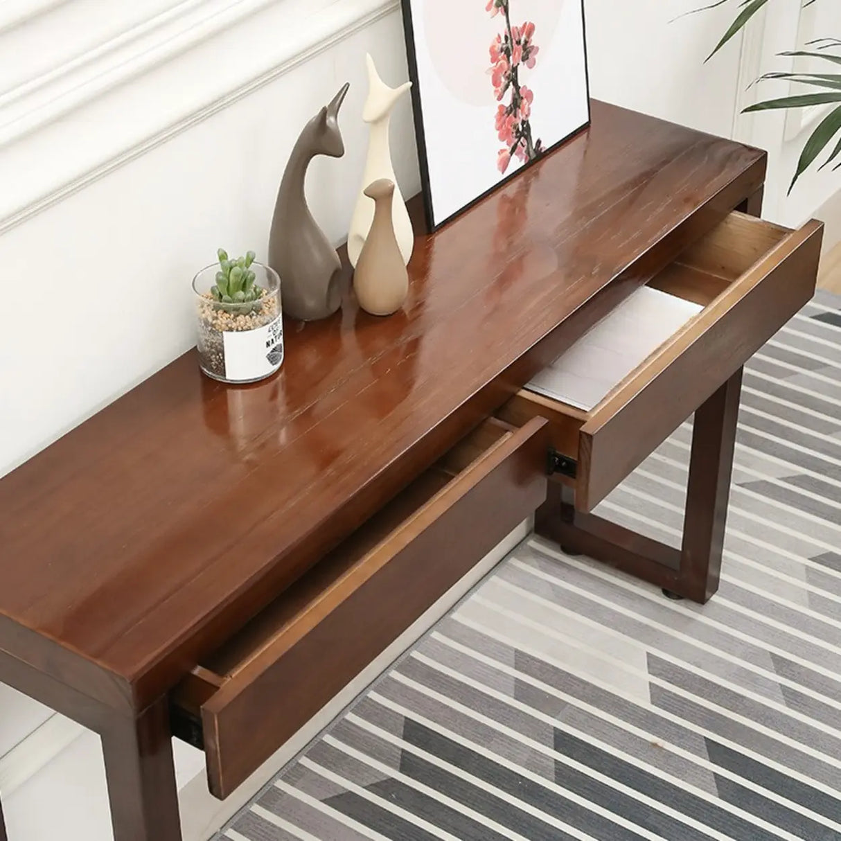 Traditional Cocoa Brown Rectangle Wood Storage Console Table Image - 4