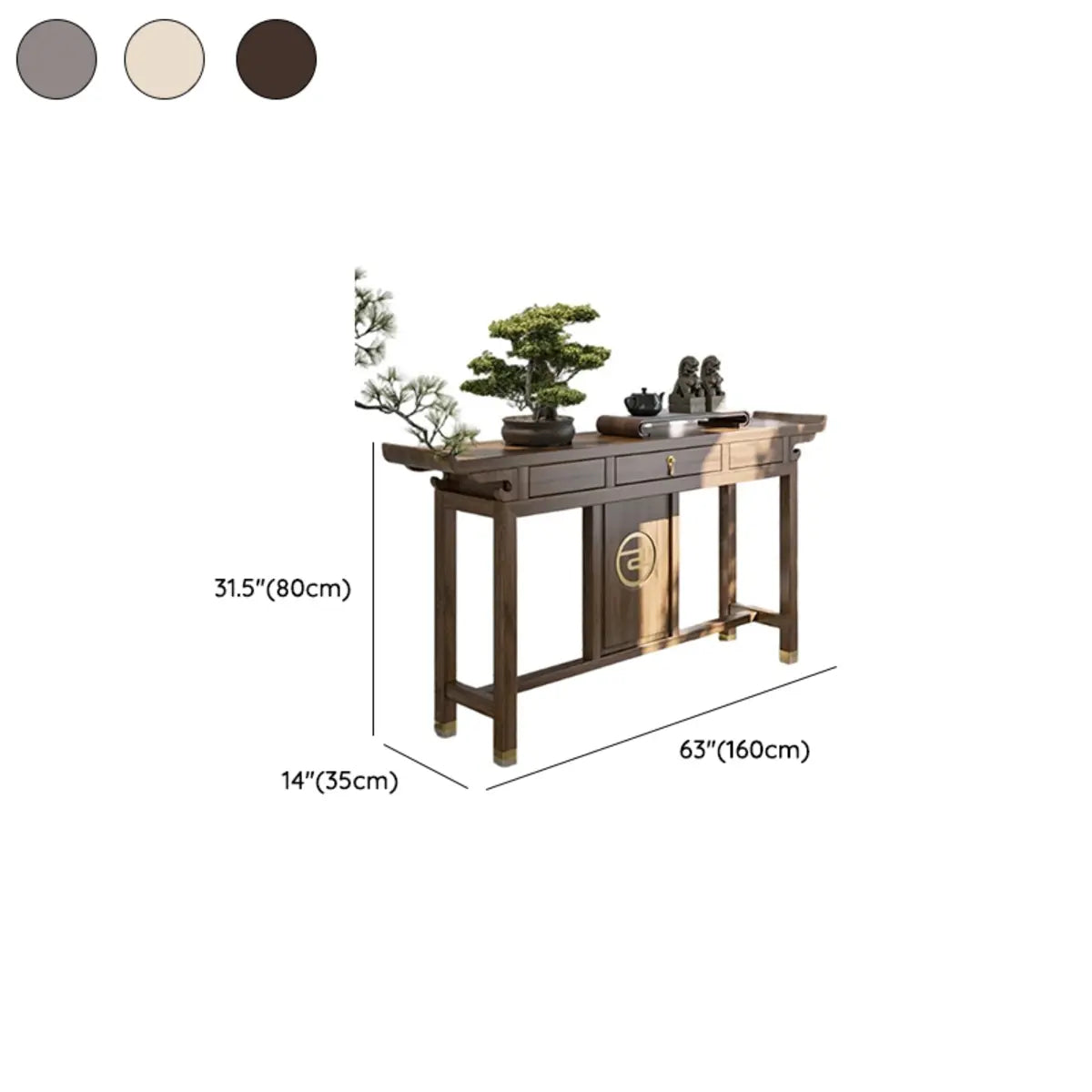 Traditional Curved Walnut Storage Console Table with Drawers Image - 12