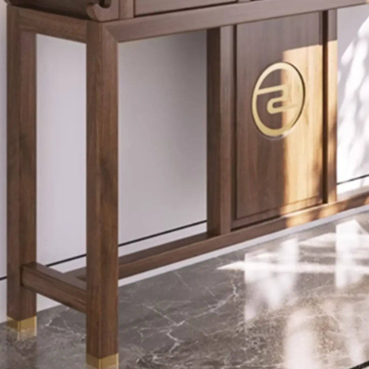 Traditional Curved Walnut Storage Console Table with Drawers Image - 7