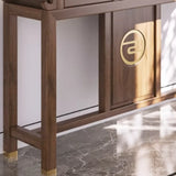 Traditional Curved Walnut Storage Console Table with Drawers Image - 7