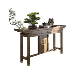 Traditional Curved Walnut Storage Console Table with Drawers Image - 9