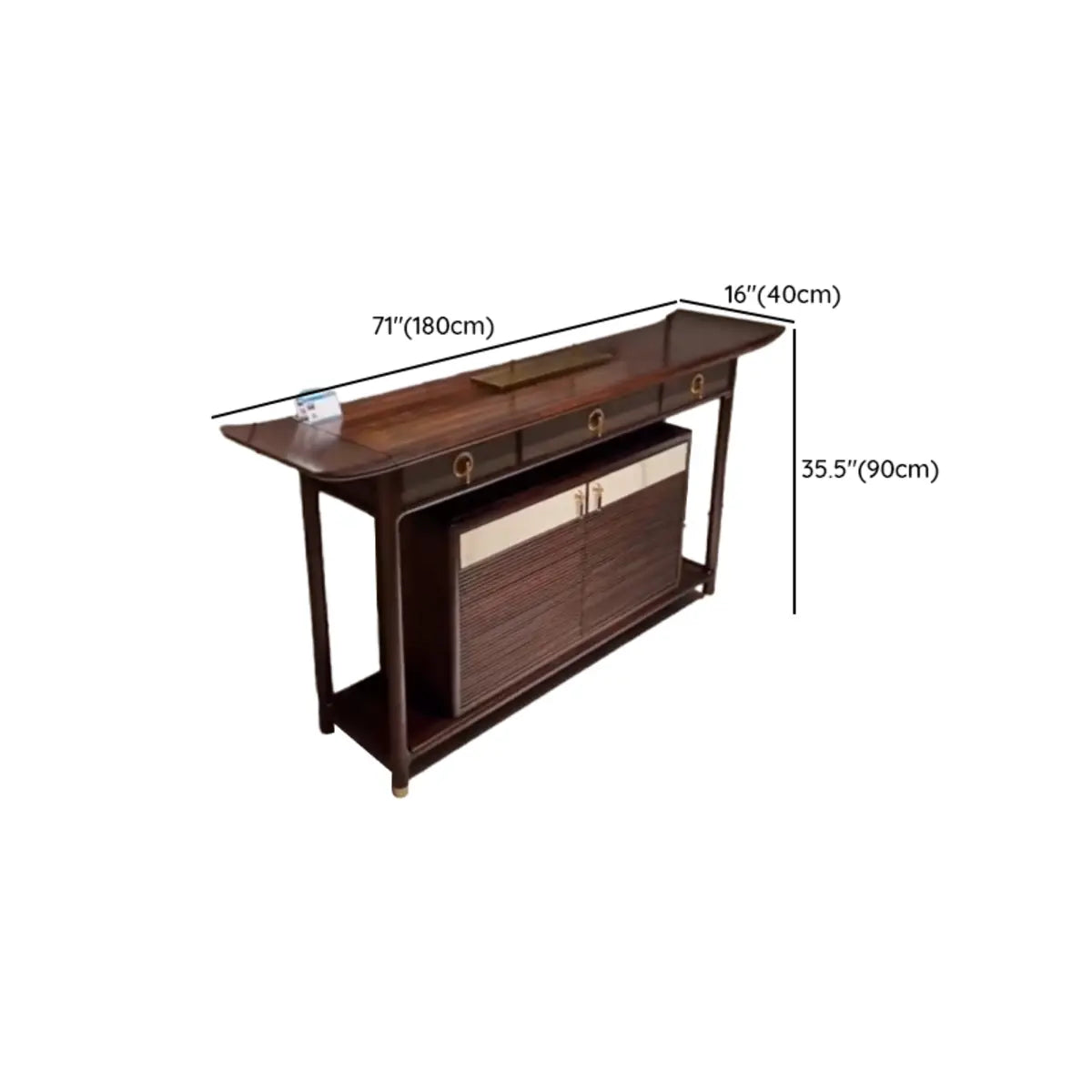 Traditional Curved Wood Dark Brown Floor Shelf Console Table Image - 10