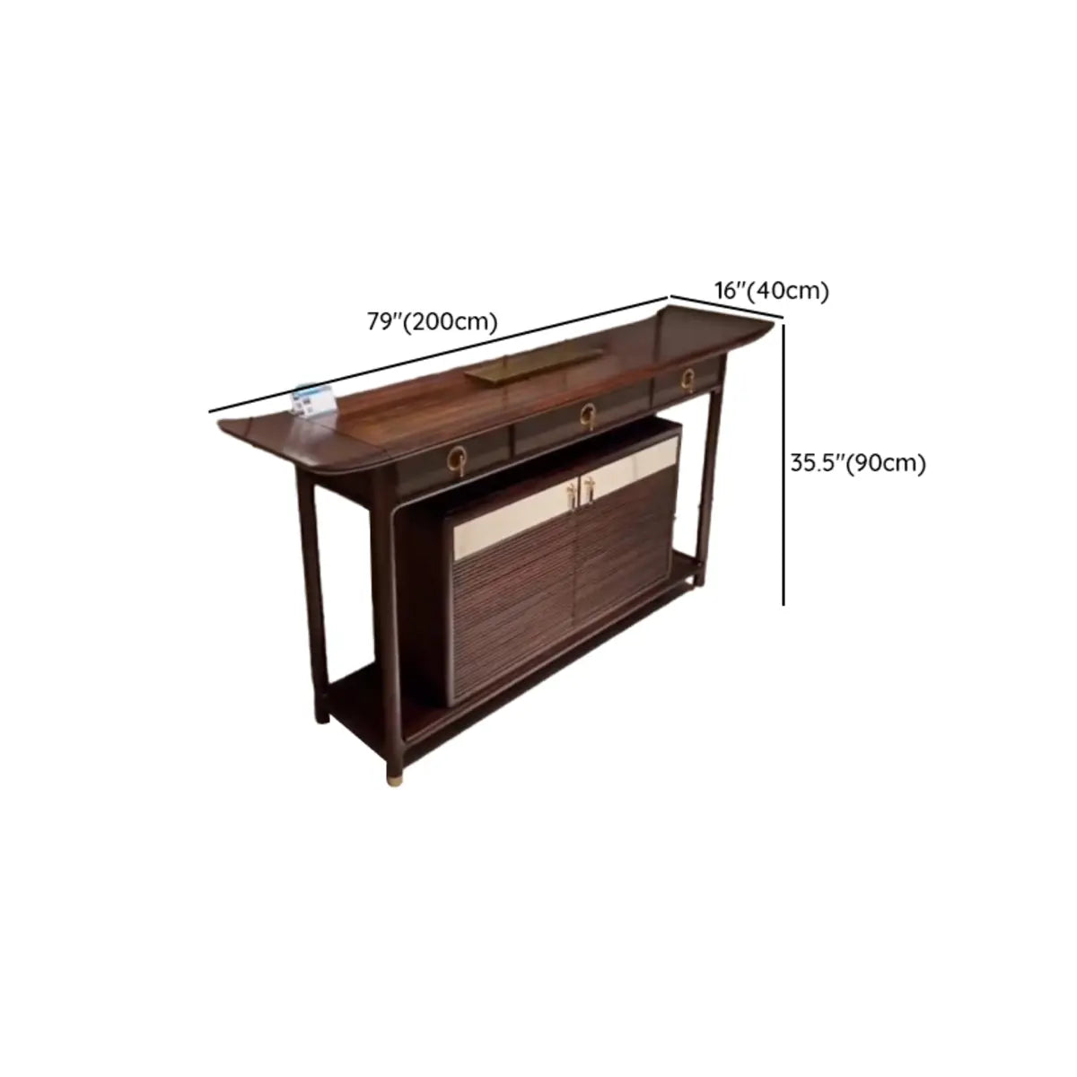 Traditional Curved Wood Dark Brown Floor Shelf Console Table Image - 11
