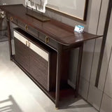 Traditional Curved Wood Dark Brown Floor Shelf Console Table Image - 2