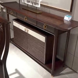 Traditional Curved Wood Dark Brown Floor Shelf Console Table Image - 3