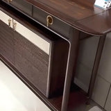 Traditional Curved Wood Dark Brown Floor Shelf Console Table Image - 4