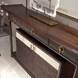 Traditional Curved Wood Dark Brown Floor Shelf Console Table Image - 6