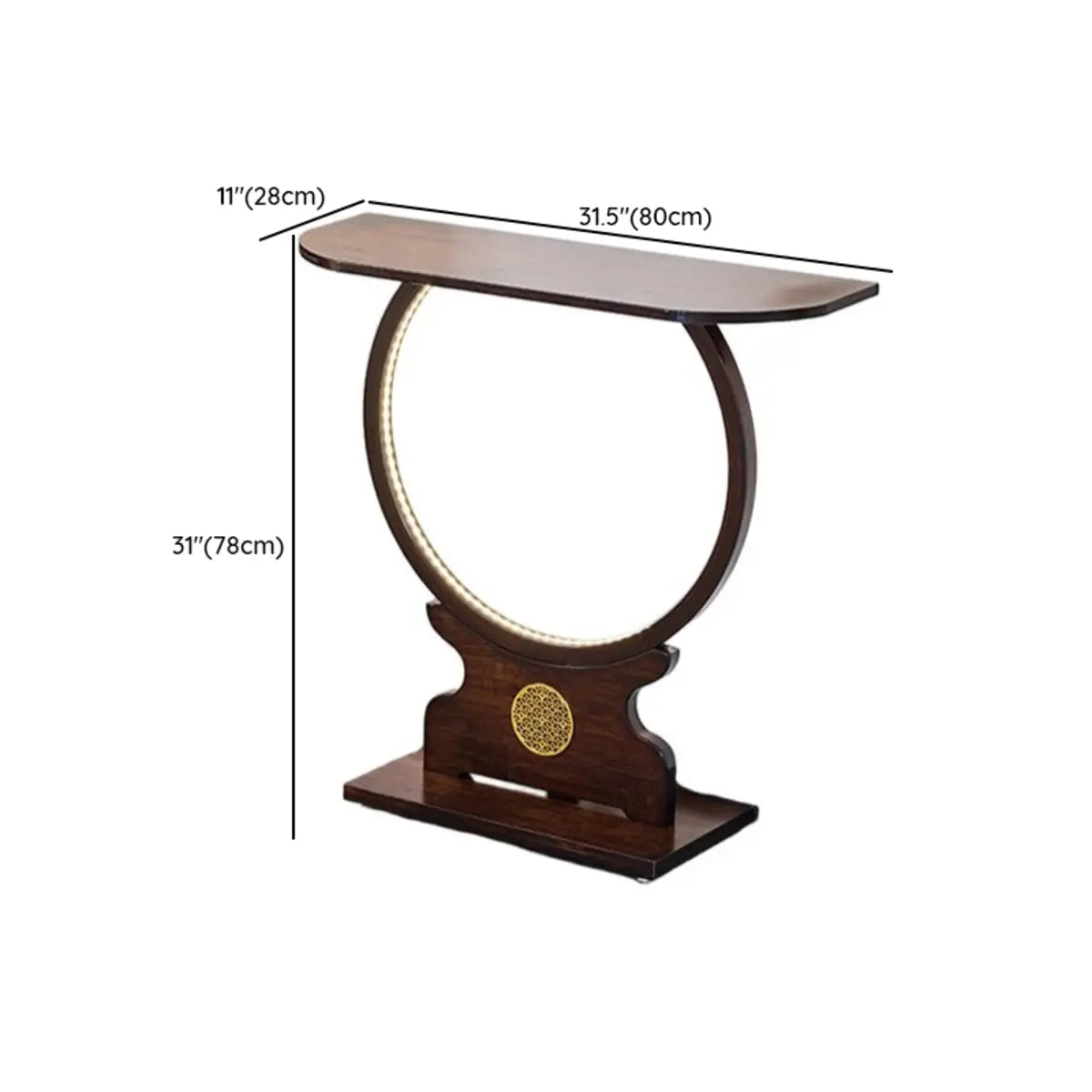 Traditional Dark Brown Circle Wood LED Console Table 
