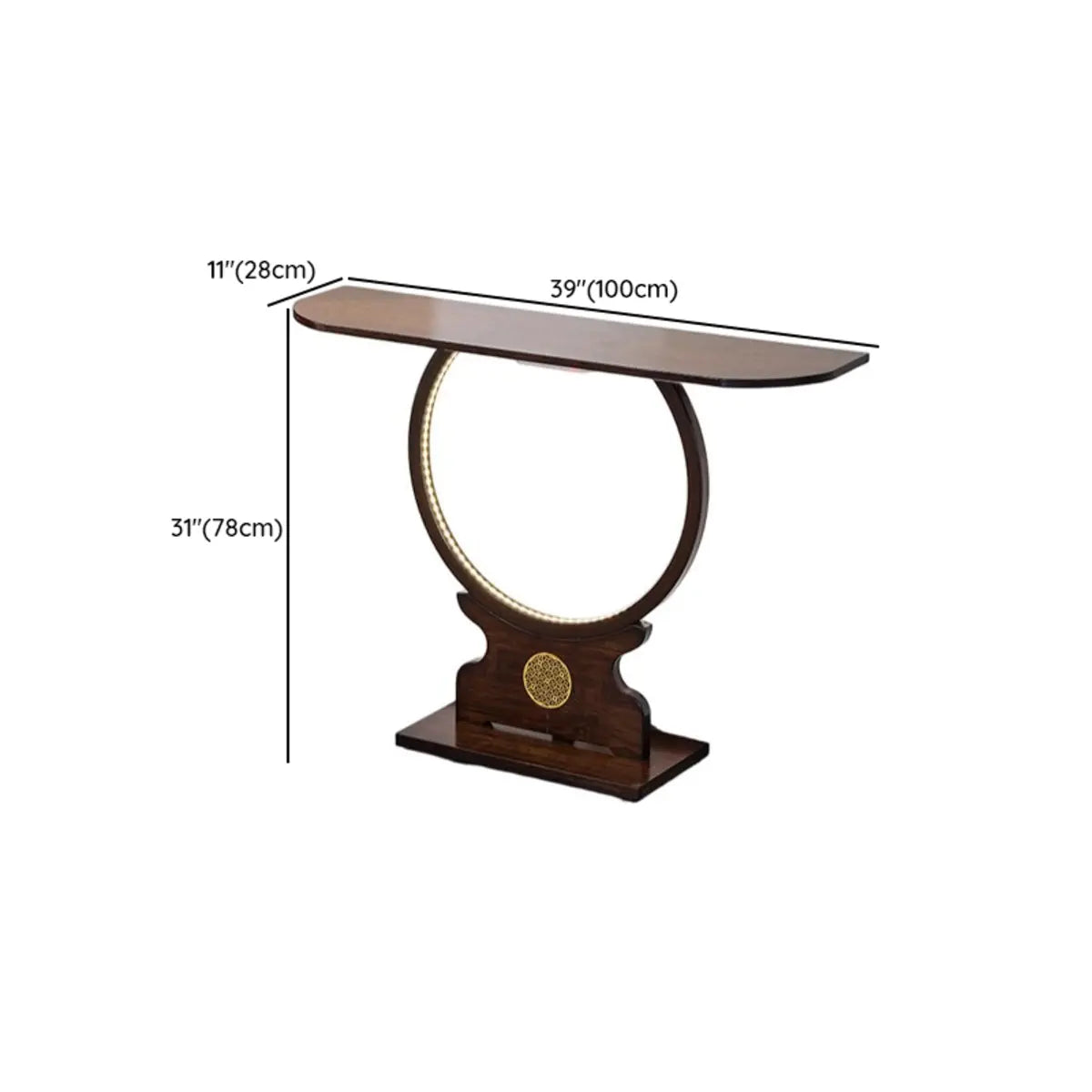 Traditional Dark Brown Circle Wood LED Console Table Image - 12