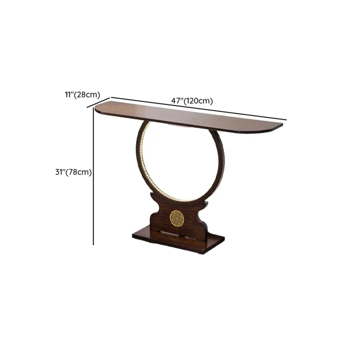 Traditional Dark Brown Circle Wood LED Console Table Image - 13