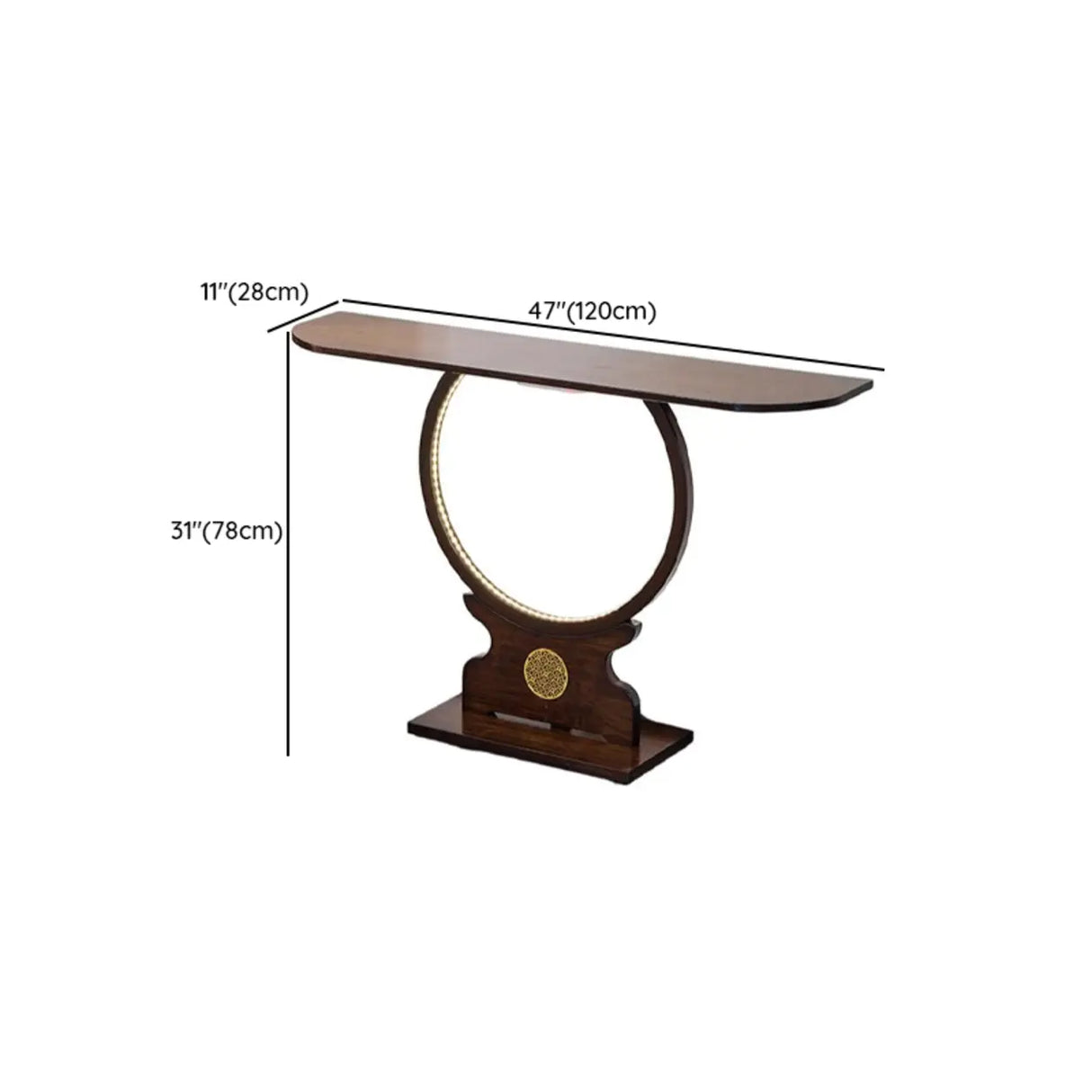 Traditional Dark Brown Circle Wood LED Console Table Image - 13