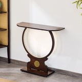Traditional Dark Brown Circle Wood LED Console Table Image - 2