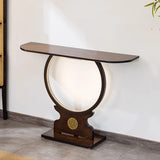 Traditional Dark Brown Circle Wood LED Console Table Image - 3