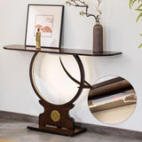 Traditional Dark Brown Circle Wood LED Console Table Image - 6