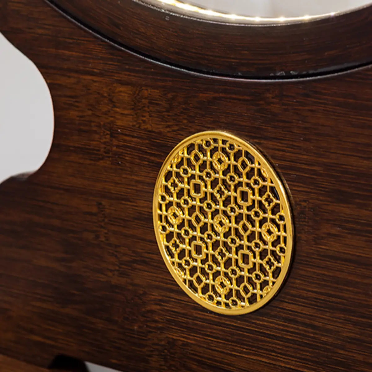 Traditional Dark Brown Circle Wood LED Console Table Image - 9