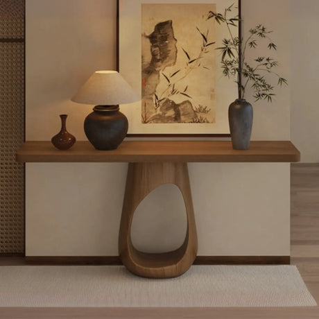 Traditional Entryway Stump Pedestal Rectangle Wood Console Table Image - 2