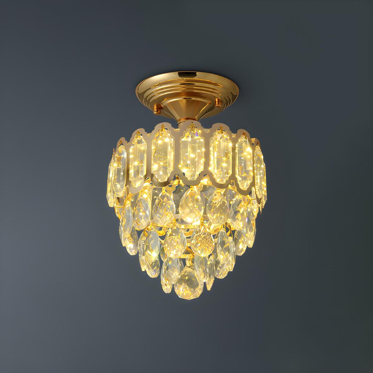 Traditional Gold Teardrop Crystal Semi-Flush Mount Lamp Image - 2