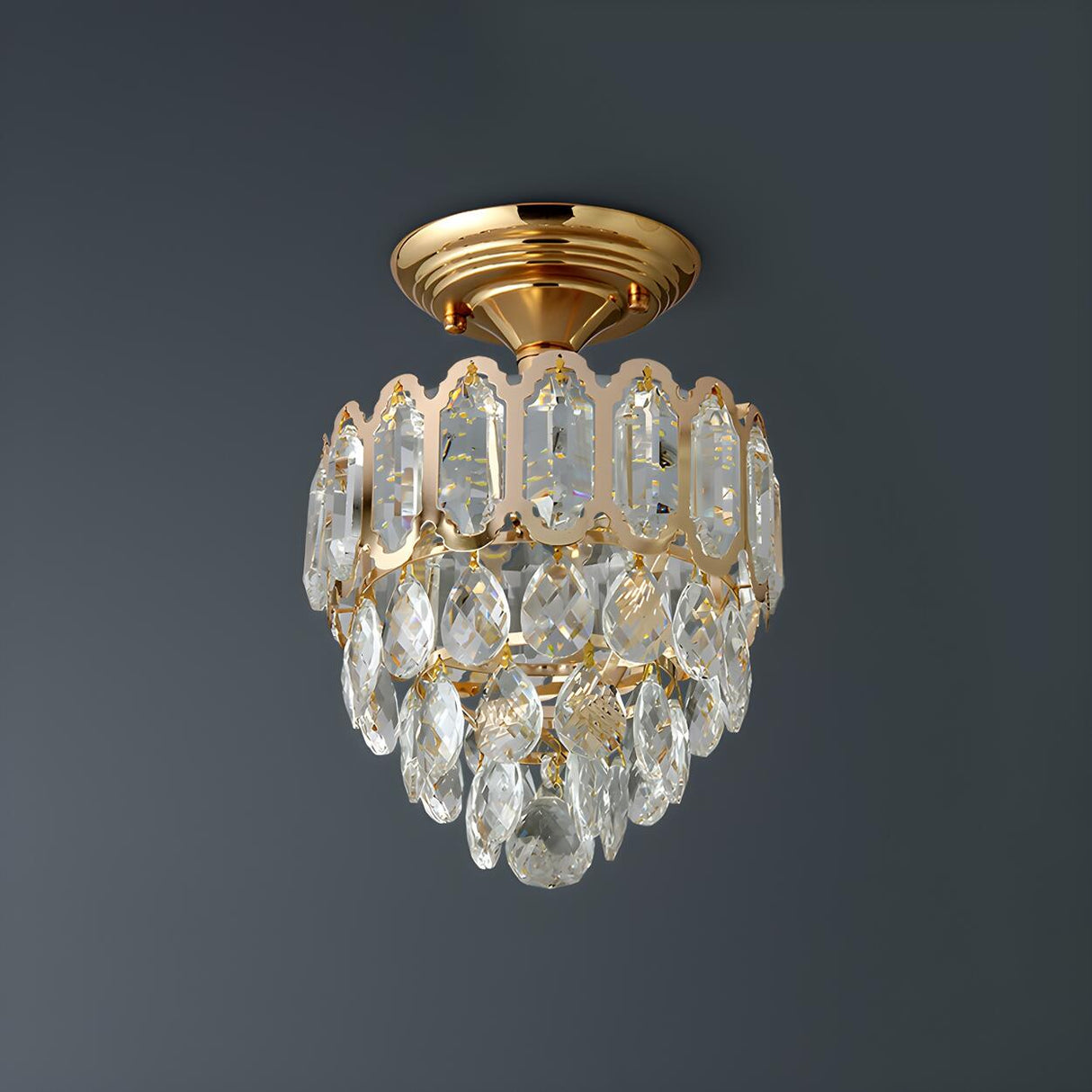 Traditional Gold Teardrop Crystal Semi-Flush Mount Lamp Image - 3