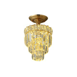 Traditional Gold Teardrop Crystal Semi-Flush Mount Lamp Image - 8