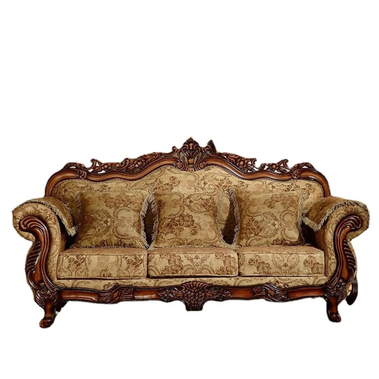 Traditional Green Cotton Linen Print Rolled Arm Sofa Image - 6