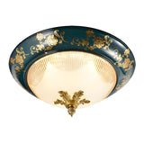 Traditional Green Flower Pattern Bowl Flush Mount Light Image - 3