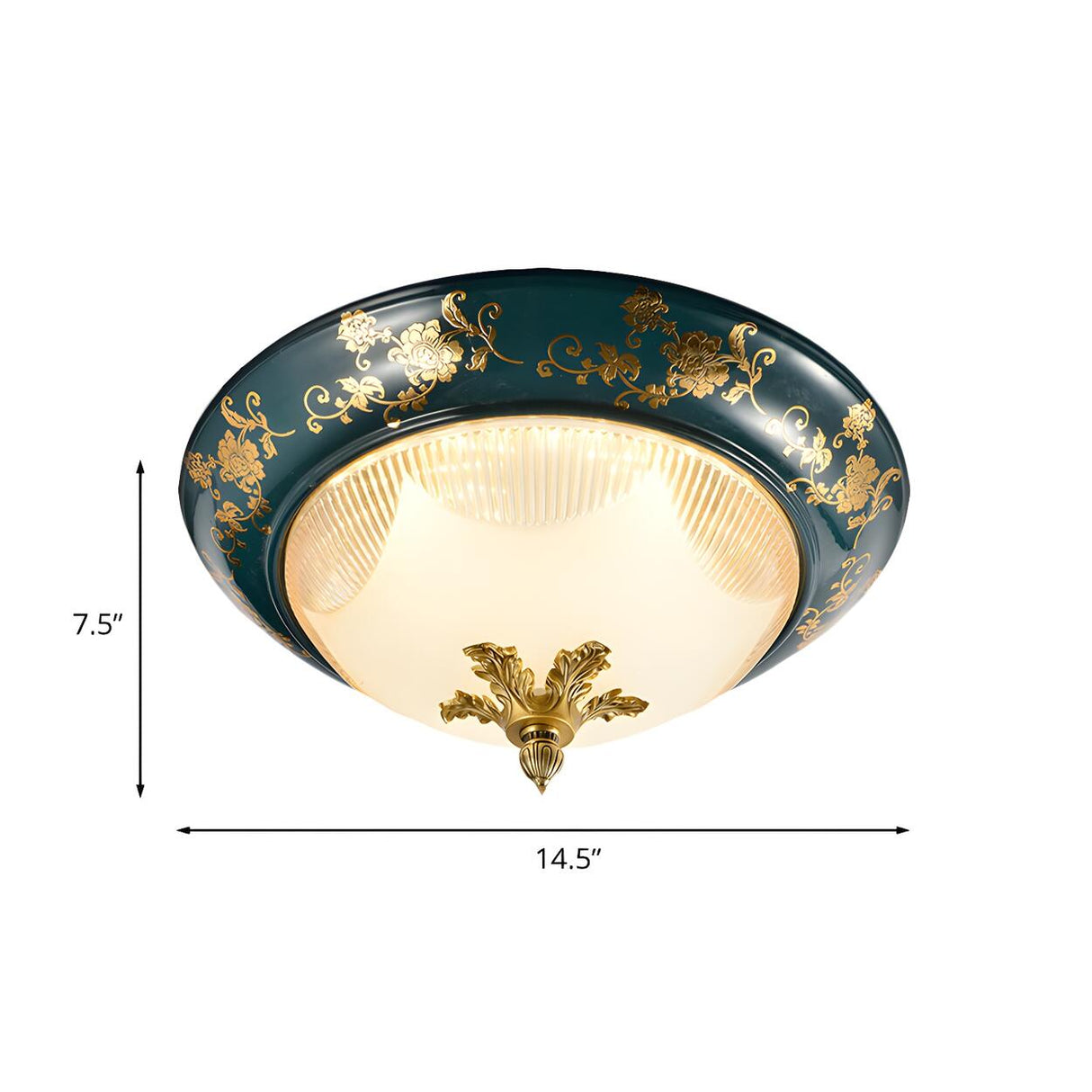 Traditional Green Flower Pattern Bowl Flush Mount Light Image - 4