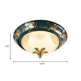 Traditional Green Flower Pattern Bowl Flush Mount Light Image - 4