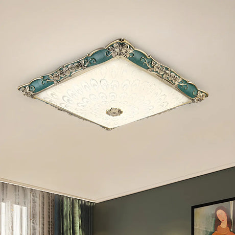 Traditional Green Square LED Flush Mount Ceiling Light Image - 1