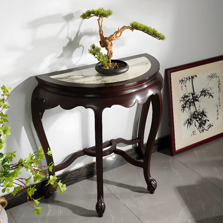 Traditional Half-circle Marble Wood Foyer Console Table Image - 1