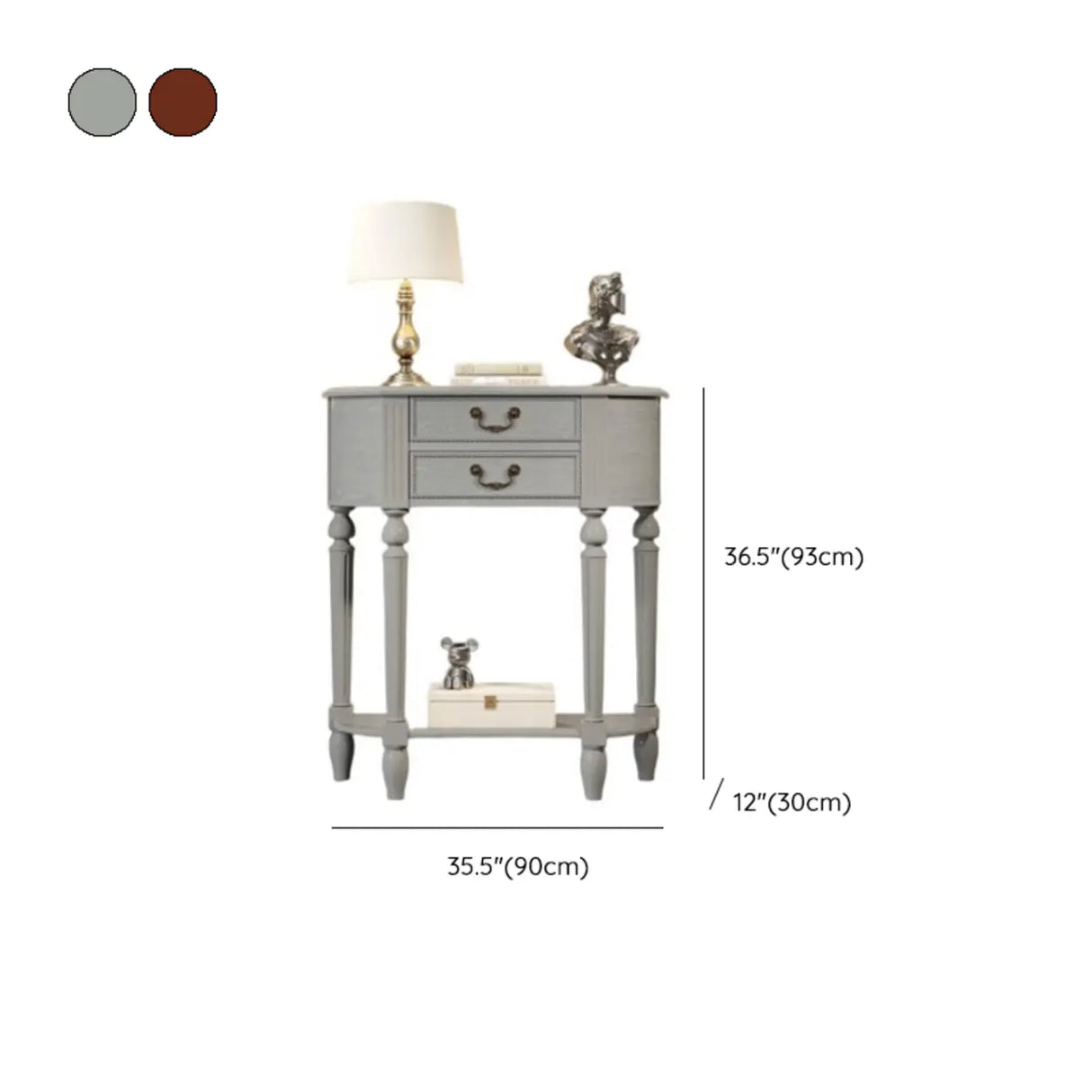 Traditional Half-Moon Rubberwood Storage Console Table 