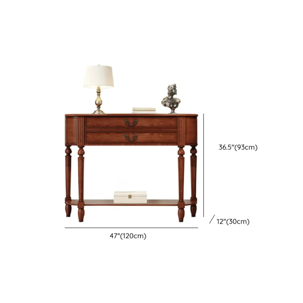 Traditional Half-Moon Rubberwood Storage Console Table Image - 13