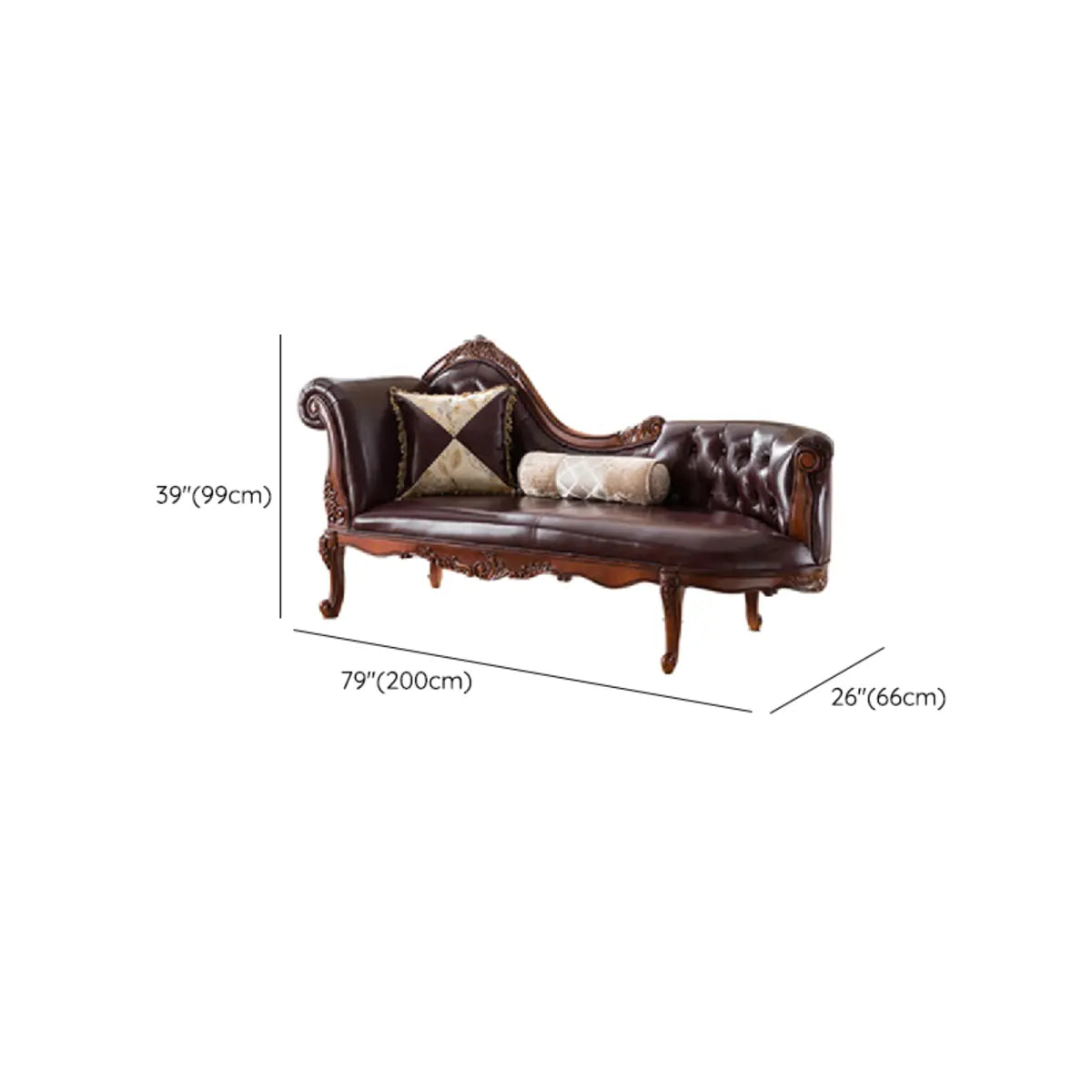 Traditional Leather Tufted Upholstered Left-Arm Chaise 