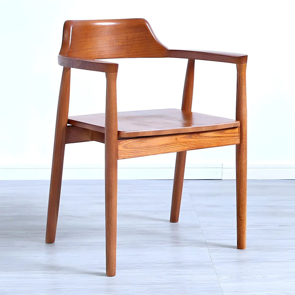 Traditional Low Open Back Wood Armrest Dining Chair Image - 12