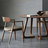 Traditional Low Open Back Wood Armrest Dining Chair Image - 15