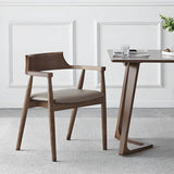 Traditional Low Open Back Wood Armrest Dining Chair Image - 1