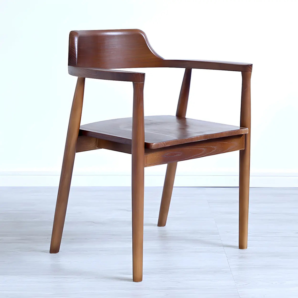 Traditional Low Open Back Wood Armrest Dining Chair Image - 20