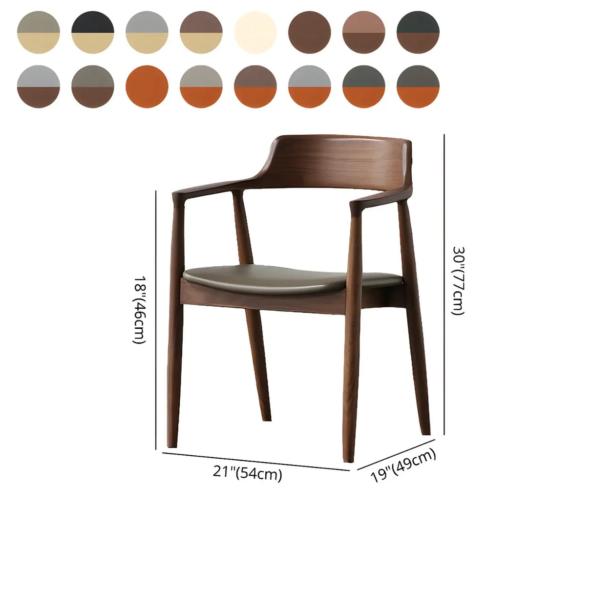 Traditional Low Open Back Wood Armrest Dining Chair 