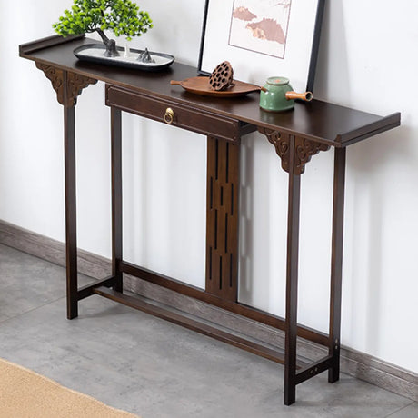 Traditional Narrow Wood Brown Storage Console Table Image - 1